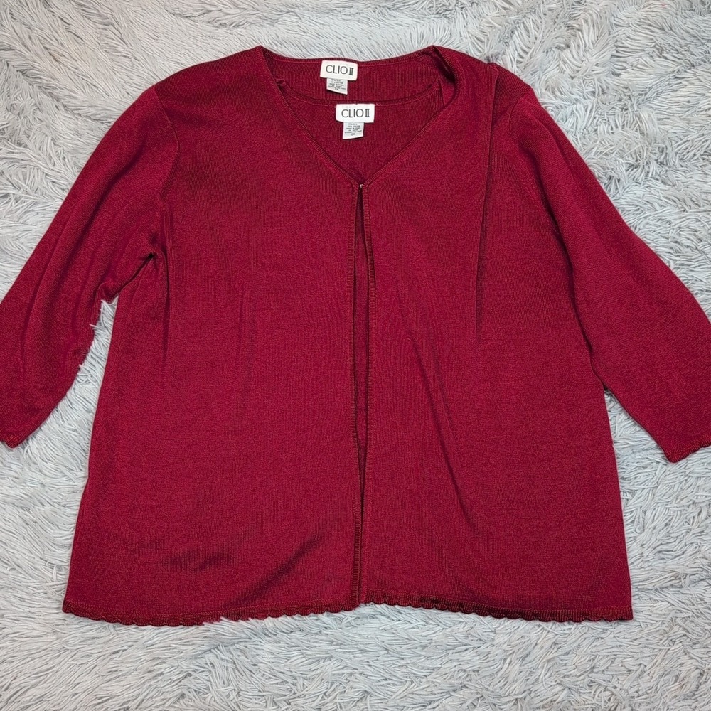 Vintage Clio II Sweater Womens 2X Red Silk Blend Cardigan‎ Cozy Comfy Shirt